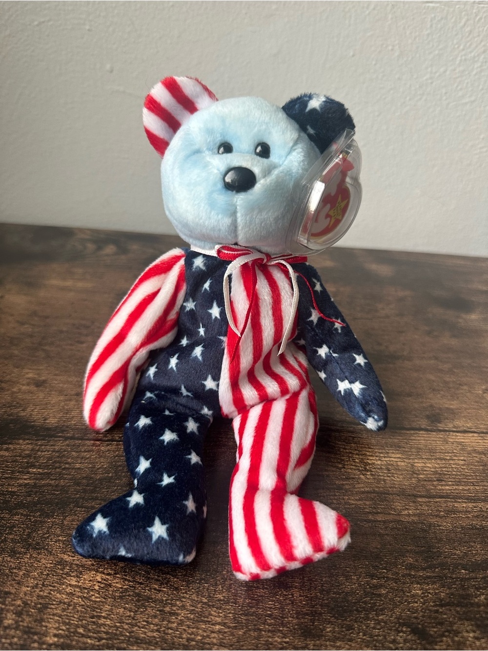 TY Beanie Baby Patriotic “Spangle” Blue Face Bear - Red, White, Blue